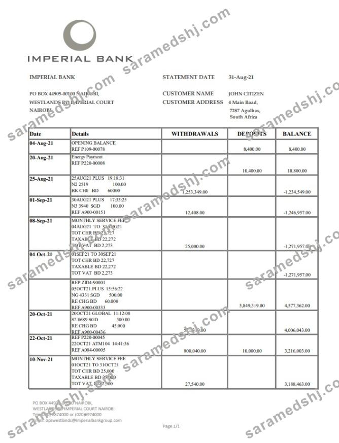 South Africa Imperial Bank excel pdf